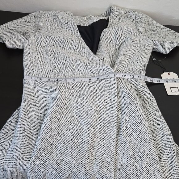 Anthropologie Mo: Vint Tweed Wrap Dress Oatmeal Black V Neckline Size Medium - Picture 8 of 10